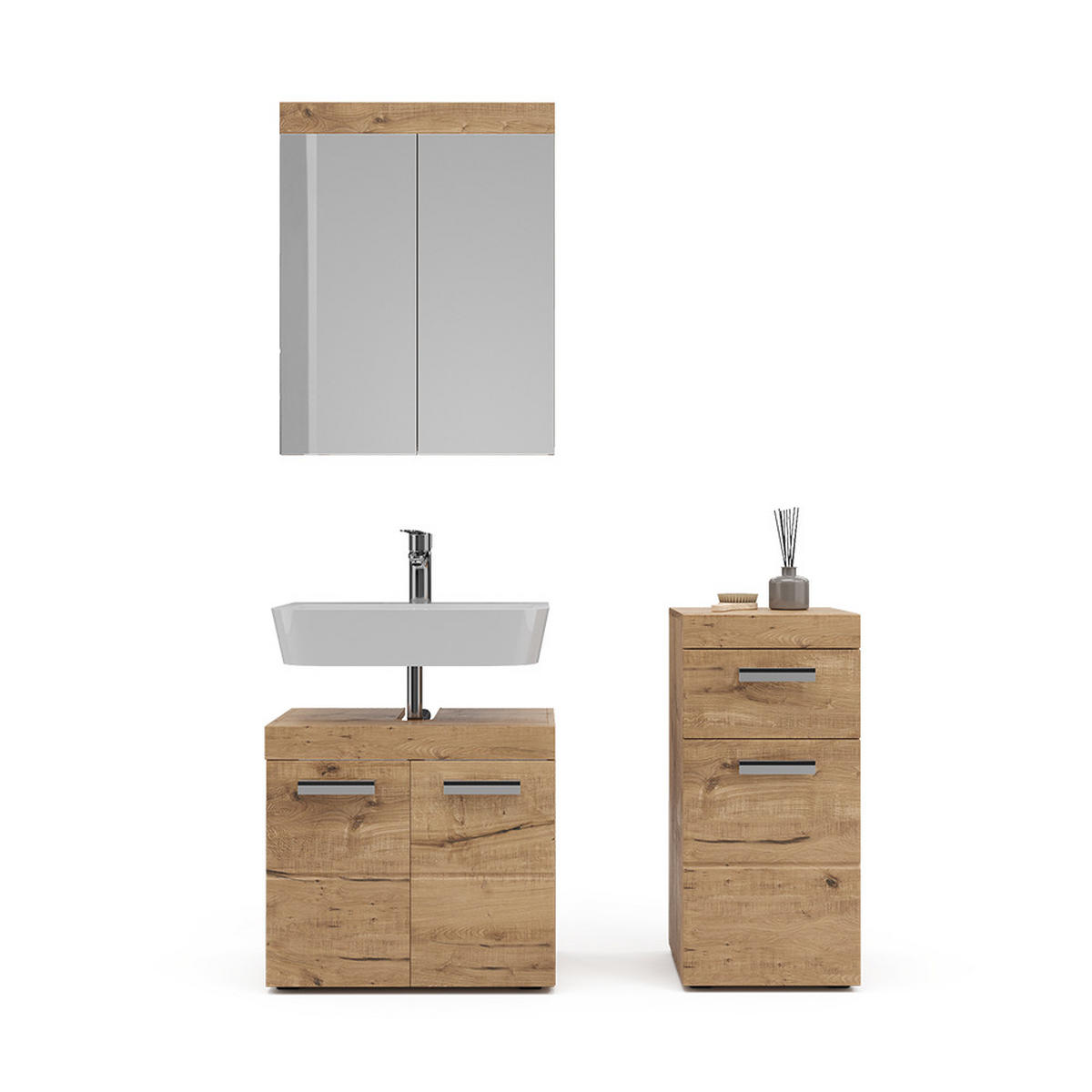 BADMÖBEL-SET Luna Eiche Wotan 3 Teile, mit Midischrank - Eiche Wotan, Holzwerkstoff (60/56/34cm) - Vicco
