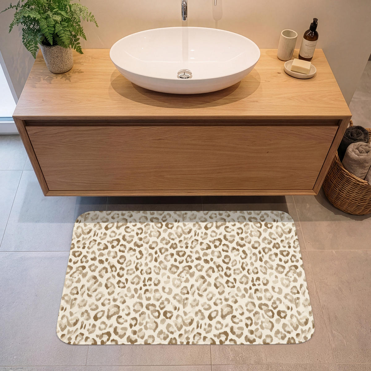 KOUPELNOVÁ PŘEDLOŽKA Leopard - Classic - Béžová 90x60 cm - světle hnědá, textil/plast (90/60cm)
