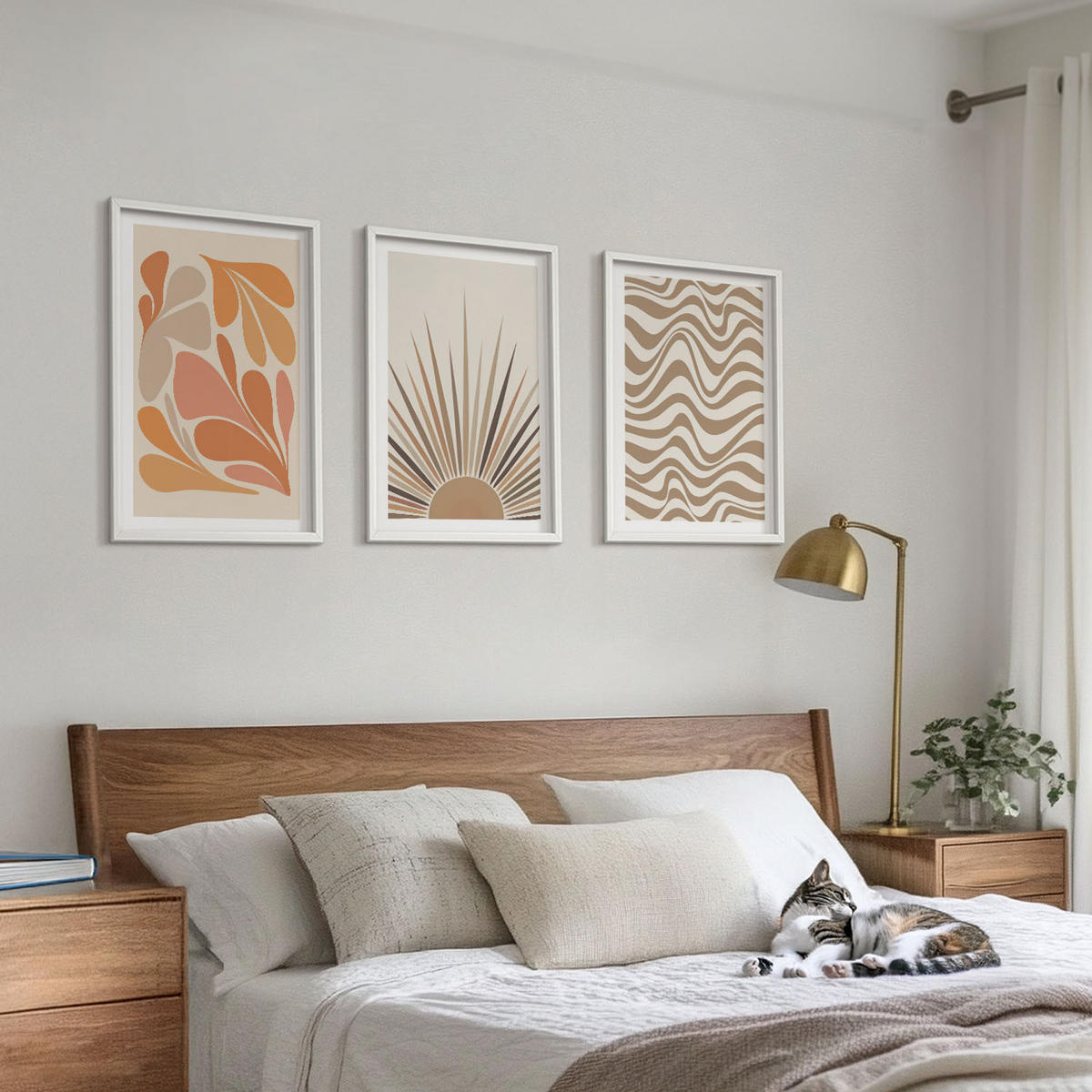 BILDER SET 3er Set - 40x60 cm Weißer Rahmen - Sonnen-Boho-Pastelltönen - Weiß, Kunststoff (40/60cm) - TULUP