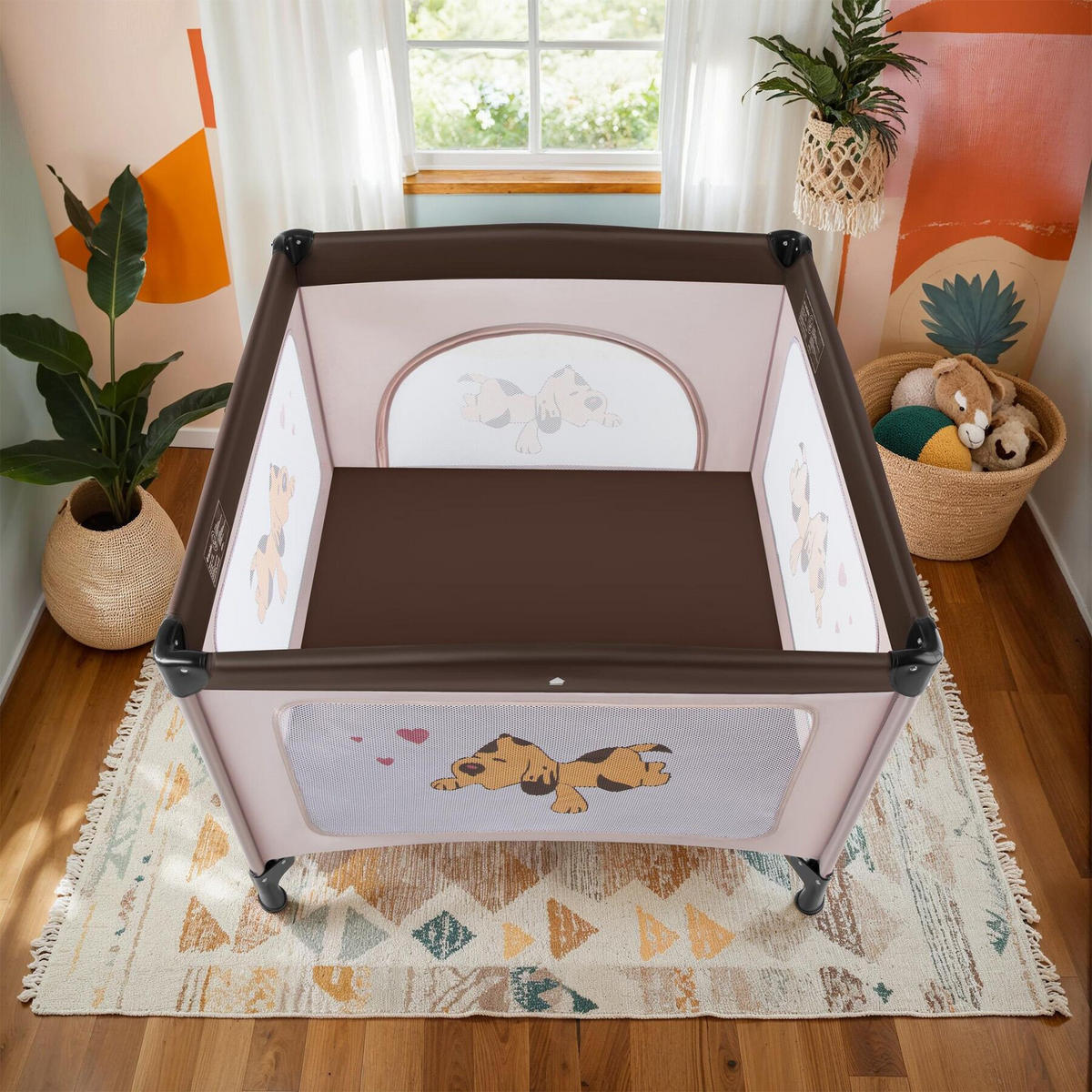 LAUFSTALL für Baby Tommy Junior, 105 x 105 x 78 cm, braun - Braun, Textil (105/78/105cm) - tectake