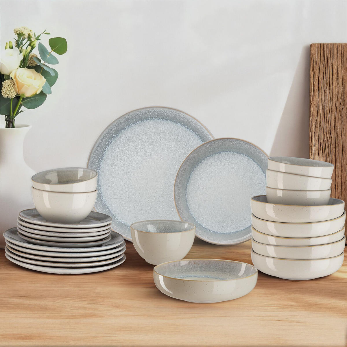 TAFELSERVICE Mare, ineinander stapelbar, Sand - Sandfarben, Keramik (26.5/2.5/26.5cm) - tectake