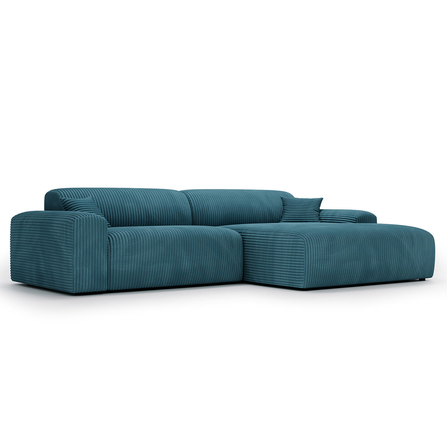 ECKSOFA mit Longchair - Cord - Türkis/Schwarz, Kunststoff/Textil (284/178cm) - home24