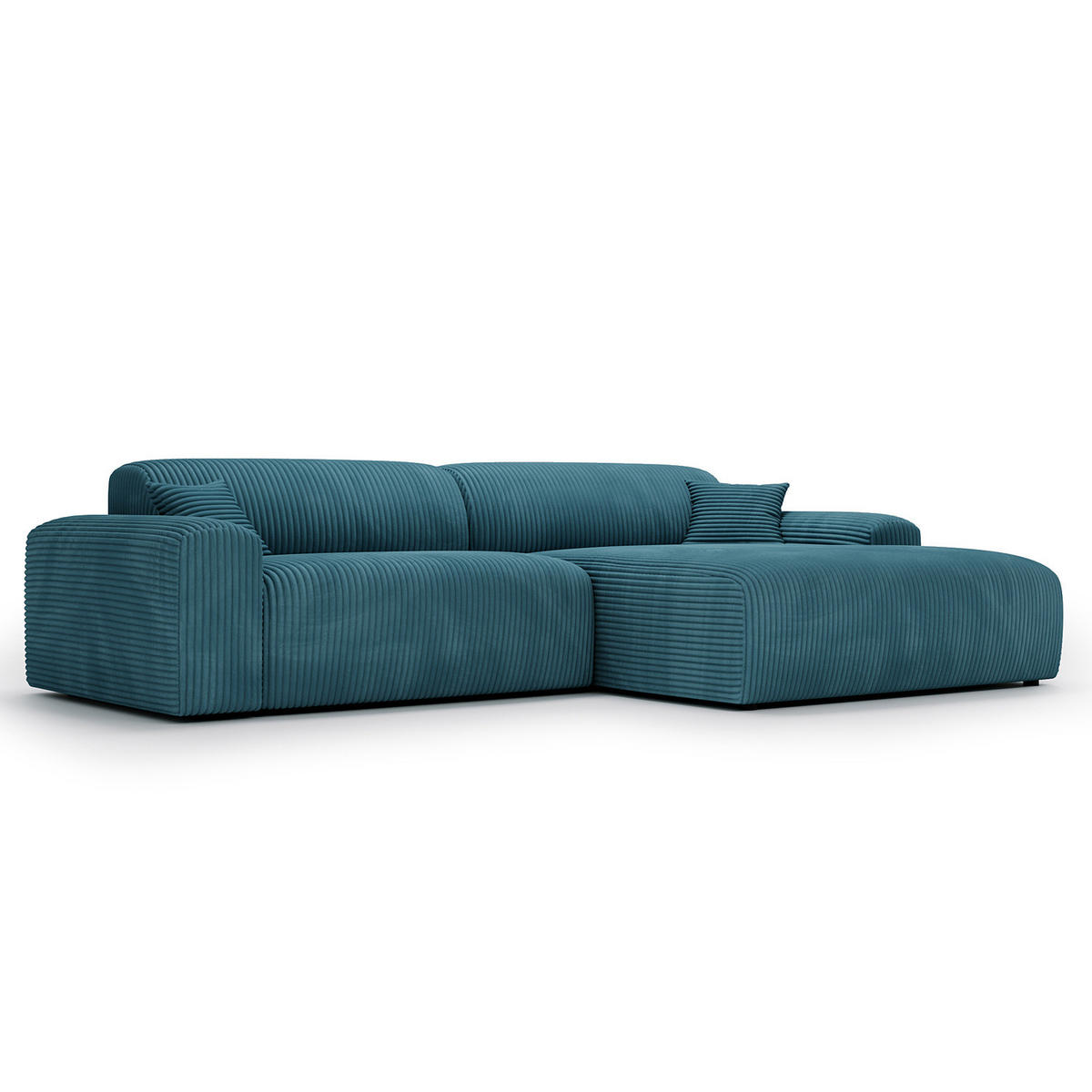 ECKSOFA mit Longchair - Cord - Türkis/Schwarz, Kunststoff/Textil (284/178cm) - home24