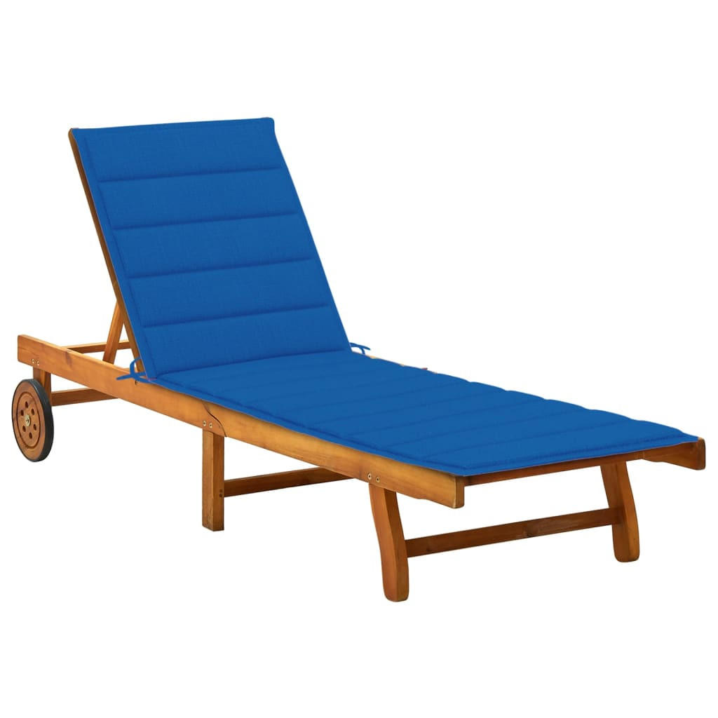 SONNENLIEGE mit Auflage Akazie Massivholz - Blau, Holz (59/76/200cm) - furnicato
