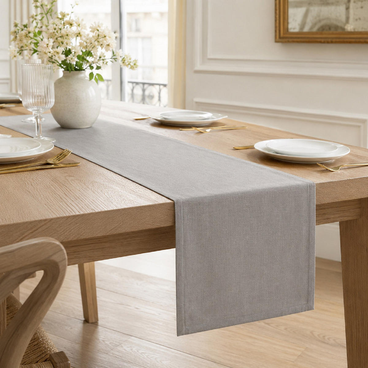 TISCHLÄUFER Hellgrau 40×180cm Leinenoptik, wasserabweisend & waschbar, lange Tischdeko für Esstisch - Hellgrau, Textil (40/180cm) - SHOPENTRA