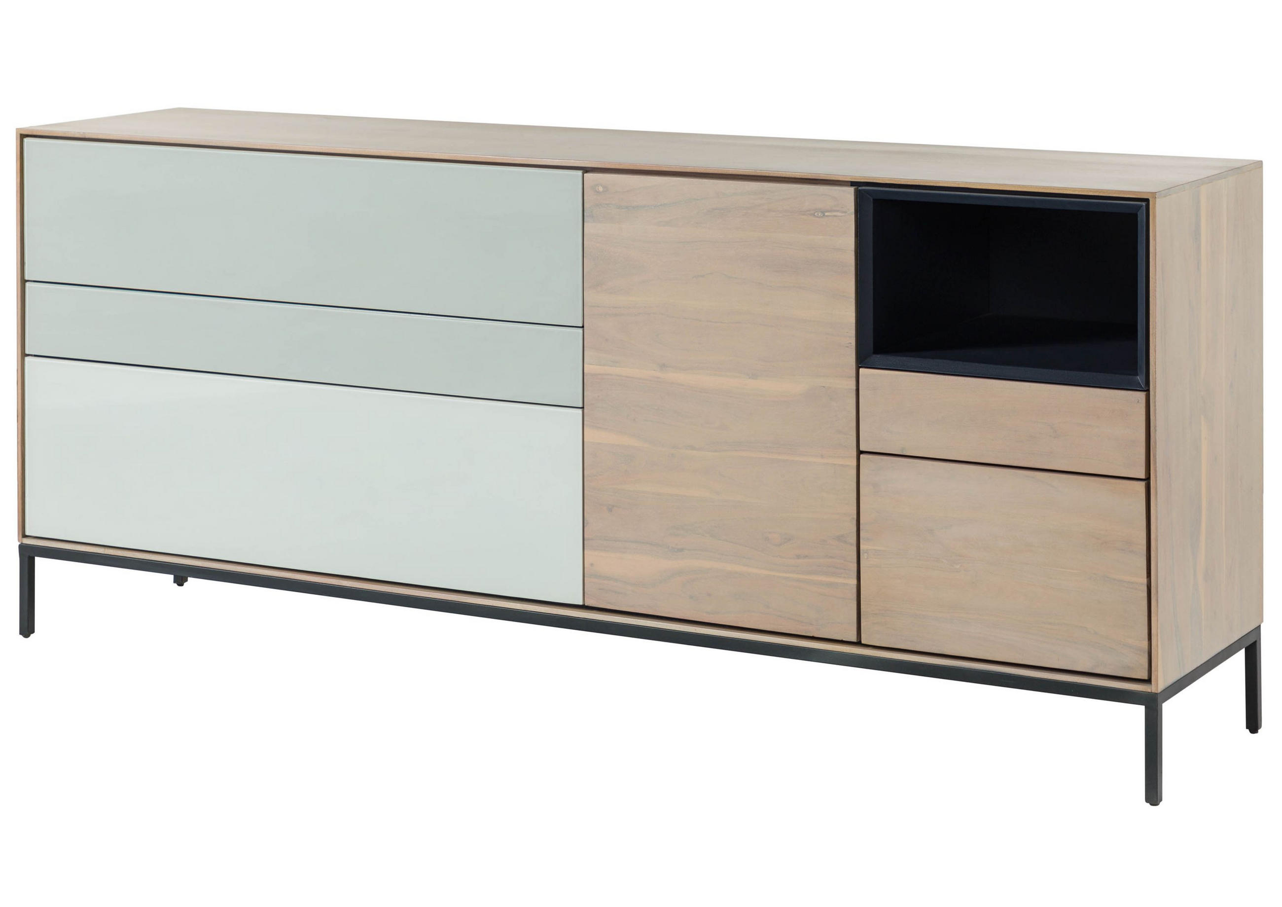 SIDEBOARD Akazie 200x45x85 grau-weiß geölt CHICAGO #05 - Braun, Holz (200/85/45cm) - Massivmoebel24