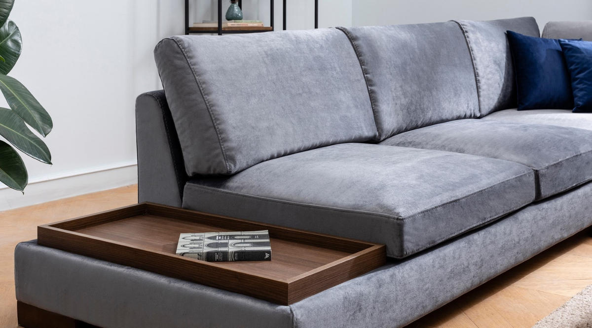ECKSOFA mit Hocker und Lounge-Design - Dunkelgrau/Anthrazit, Holz/Textil (193/313cm) - myHomelando