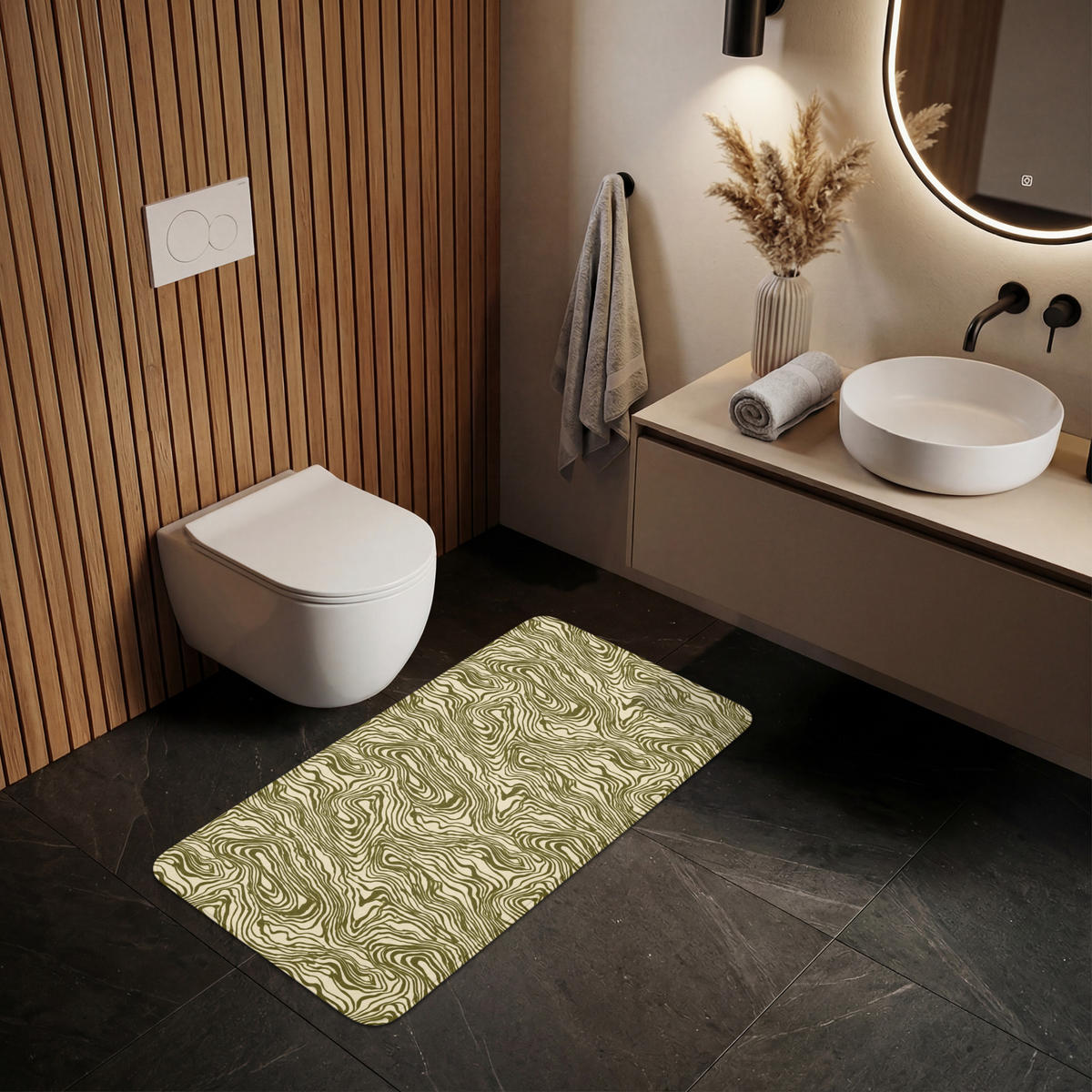 WC PŘEDLOŽKA Abstraktní - Mramor - Zelený 120x60 cm - tmavě zelená, textil/plast (120/1cm) - OnlyWow