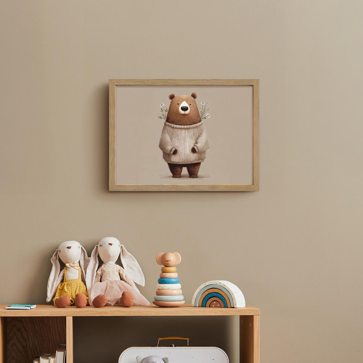 DOBÍJECÍ NOČNÍ LAMPIČKA Medvěd - Bílé květy - Cosy 40x30 cm - šedohnědá, kompozitní dřevo (8/40/30cm) - OnlyWow
