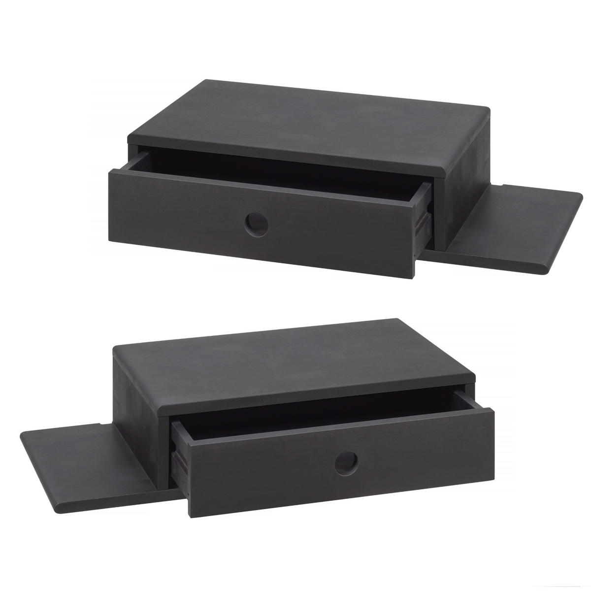 NACHTTISCH Hope mit Ablagen 2er Set, schwarze Birke, 30/65/15 cm - Schwarz, Holz (65/15/30cm) - WOODEK