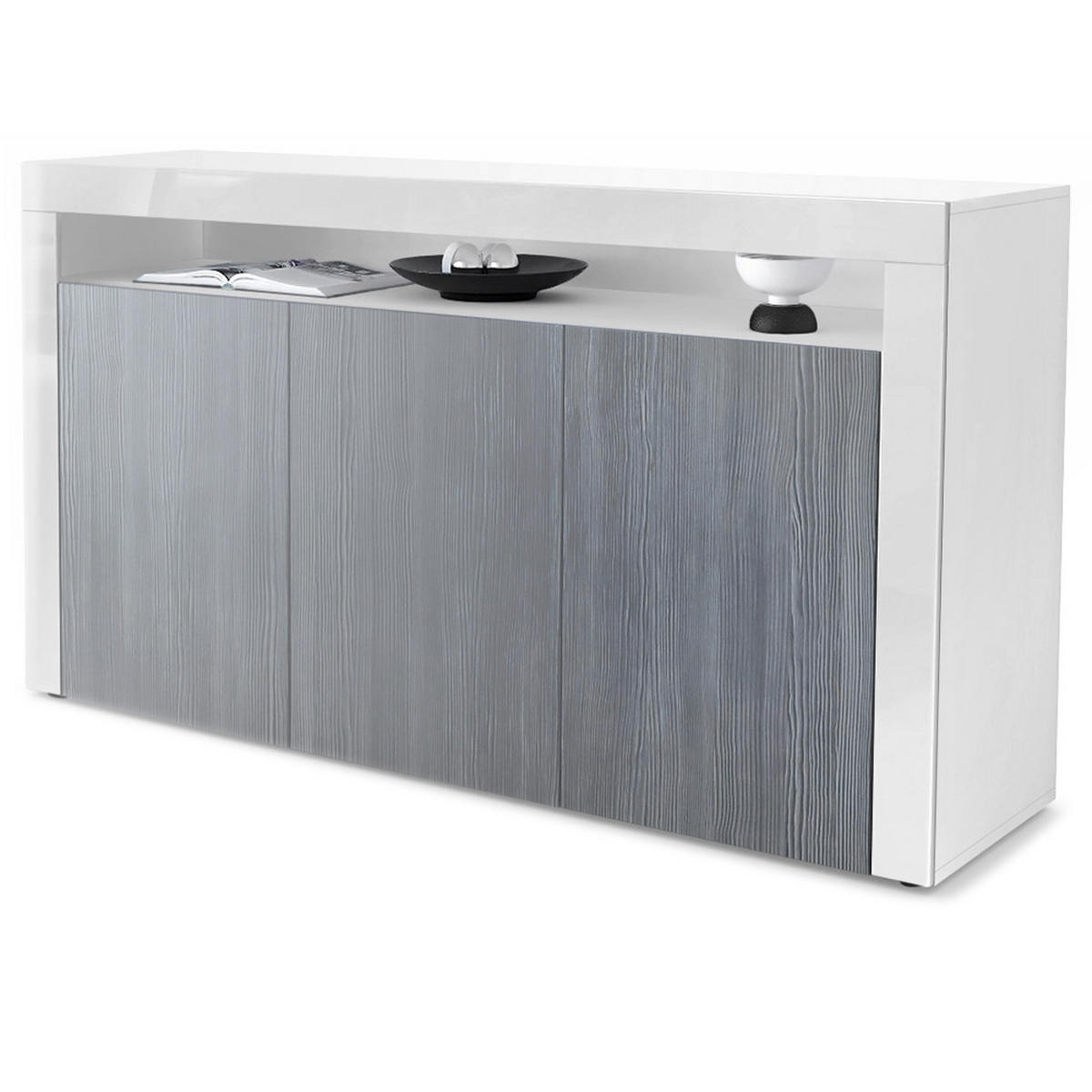 SIDEBOARD Valencia Avola-Anthrazit / Weiß Hochglanz - Anthrazit, Holzwerkstoff (155/92/40cm) - Vladon