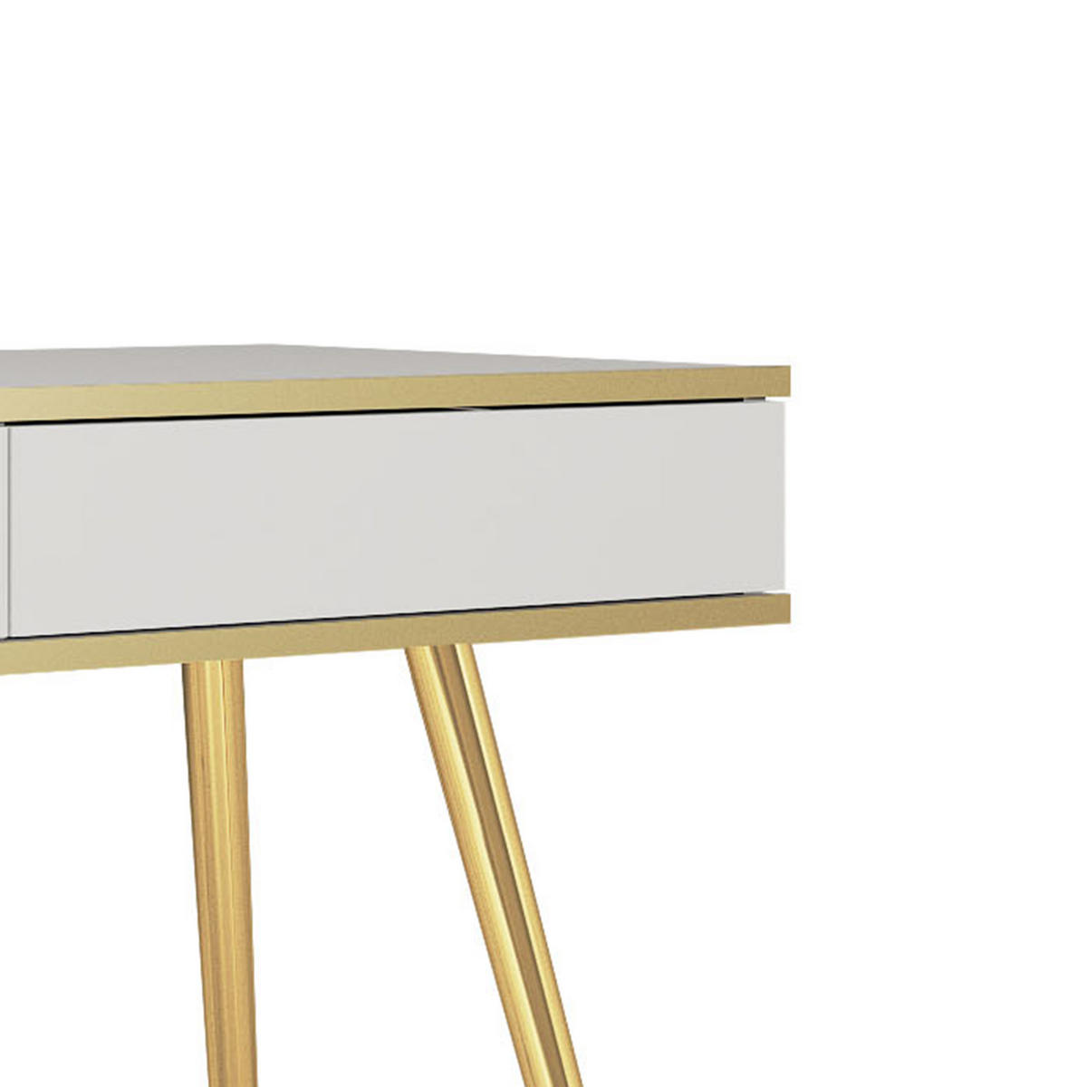 SCHMINKTISCH Weiß - T-102, Hochglanz, Schubladen Push-to-Open 102x50x80 cm Weiß/Gold - Goldfarben/Weiß, Holzwerkstoff/Kunststoff (50/102/80cm) - DomoHome