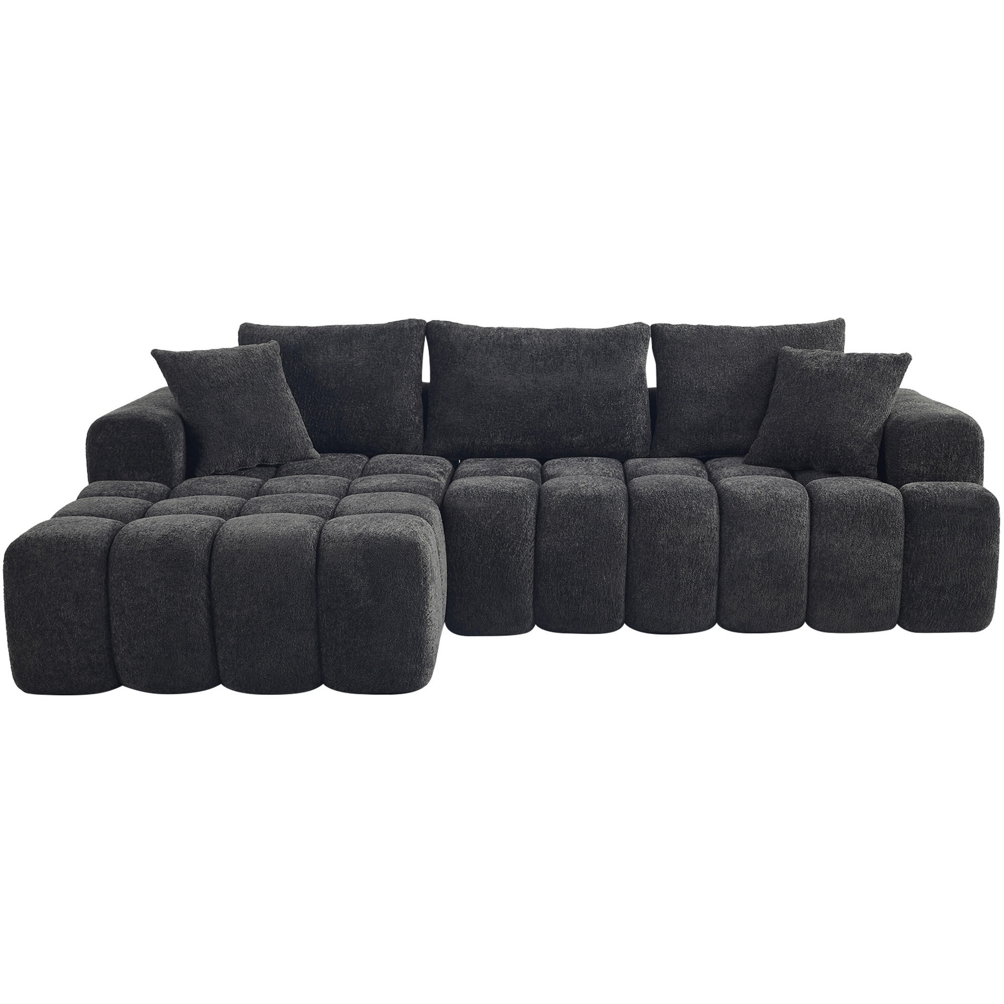 ECKSOFA L-Form 3-Sitzer in Dunkelgrau aus Samt mit linker Chaiselongue - Dunkelgrau, Textil (250/160cm) - CHICFURN