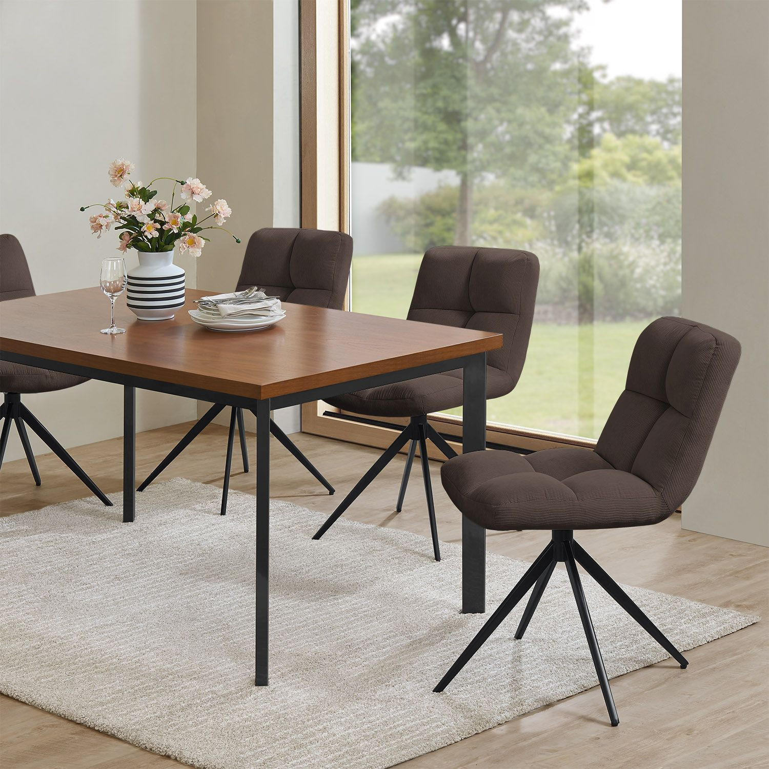 DREHSTUHL Dallas cord braun (2er-Set) - Braun, Textil (45/84/45cm) - Juskys