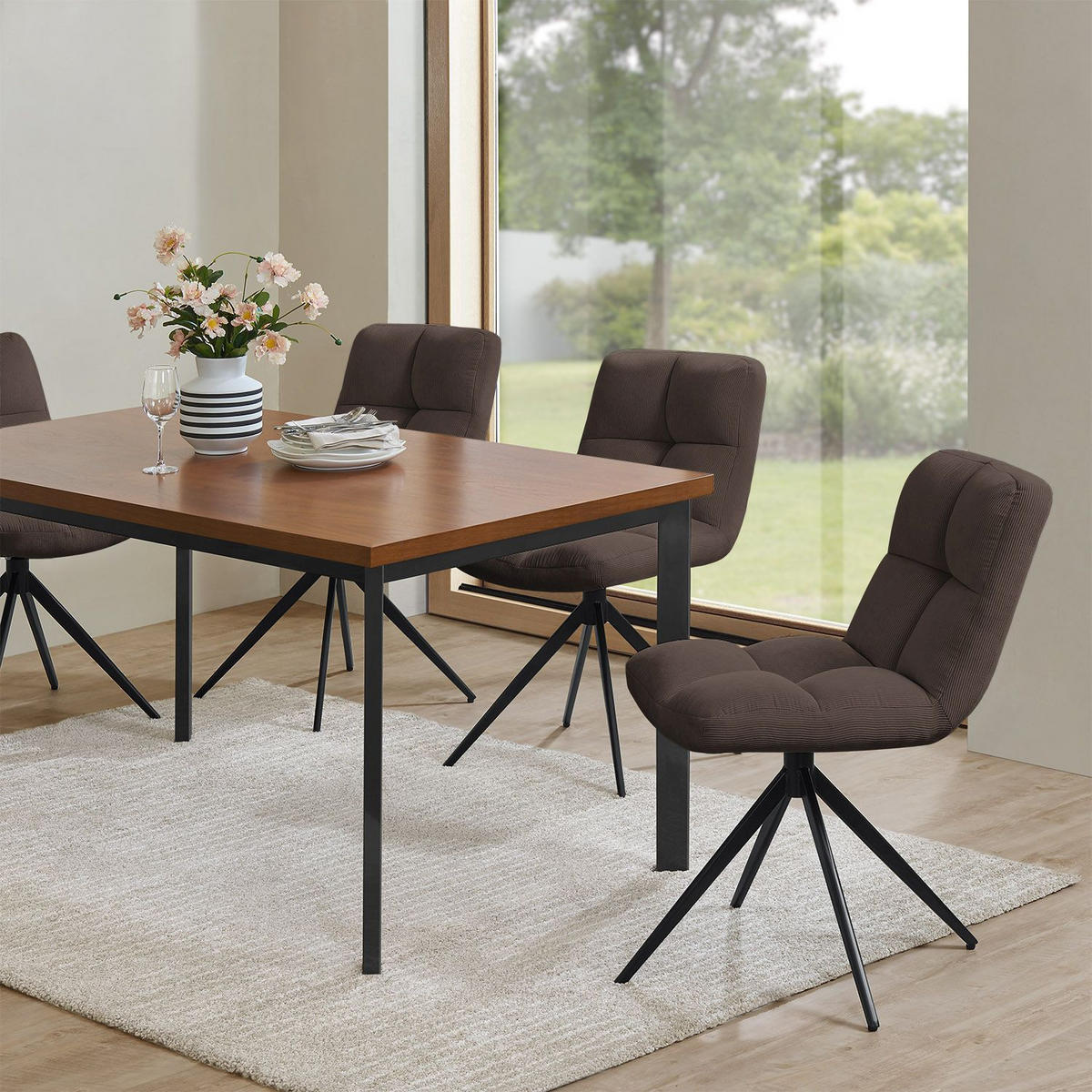 DREHSTUHL Dallas cord braun (2er-Set) - Braun, Textil (45/84/45cm) - Juskys