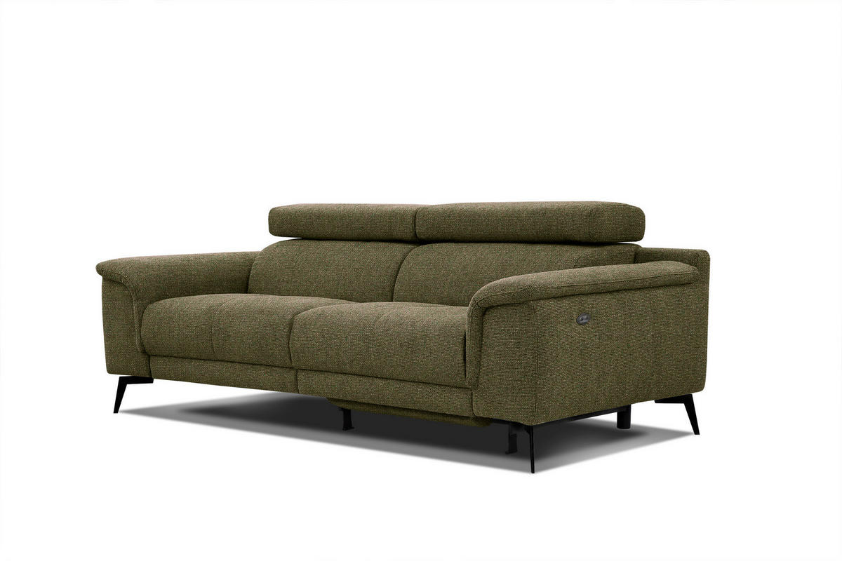 RELAXSOFA FIERO 3-Sitzer mit 1 Relaxfunktion, olivgrün - Schwarz/Olivgrün, Holzwerkstoff/Textil (212/82/103cm) - Courtois Laville