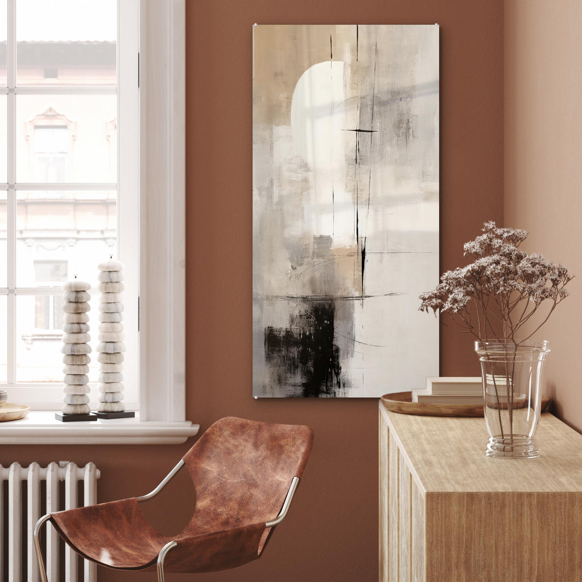 OBRAZ NA AKRYLOVOM SKLE Abstraktné - Umenie - Sivé 60x120 cm - svetlosivá, sklo (60/120cm) - MuchoWow
