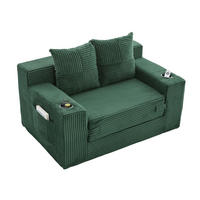 SCHLAFSOFA 2-in-1 mit Hocker, 2 Kissen und Becherhalter, DE-42913, Smaragdgrün - Grün, Textil (133/64/87cm) - ComfortXL