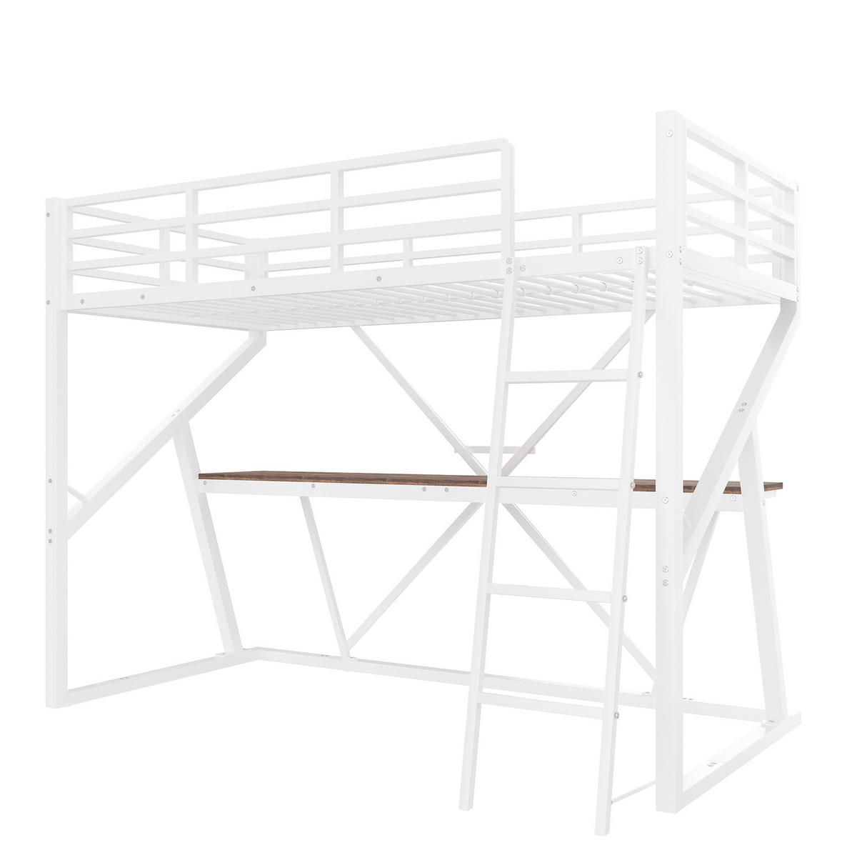 HOCHBETT 90/200 cm in Weiß mit Schreibtisch, Treppe und LED-Beleuchtung - Weiß, Metall (90/200cm) - Flora Grace