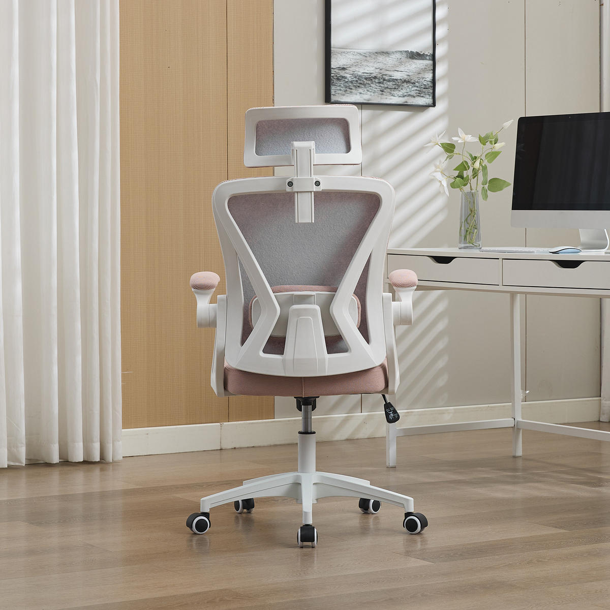 BÜROSTUHL mit Netzrücken höhenverstellbar Pink - Pink, Kunststoff (65/108/58cm) - Meubliv