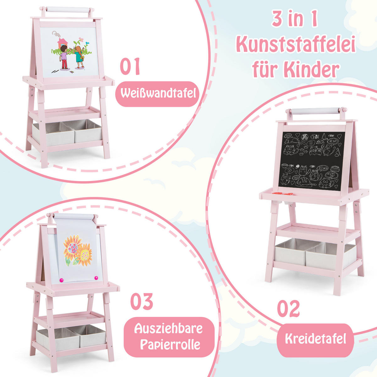 STAFFELEI Rosa - Pink, Holz (50/117/59cm) - COSTWAY