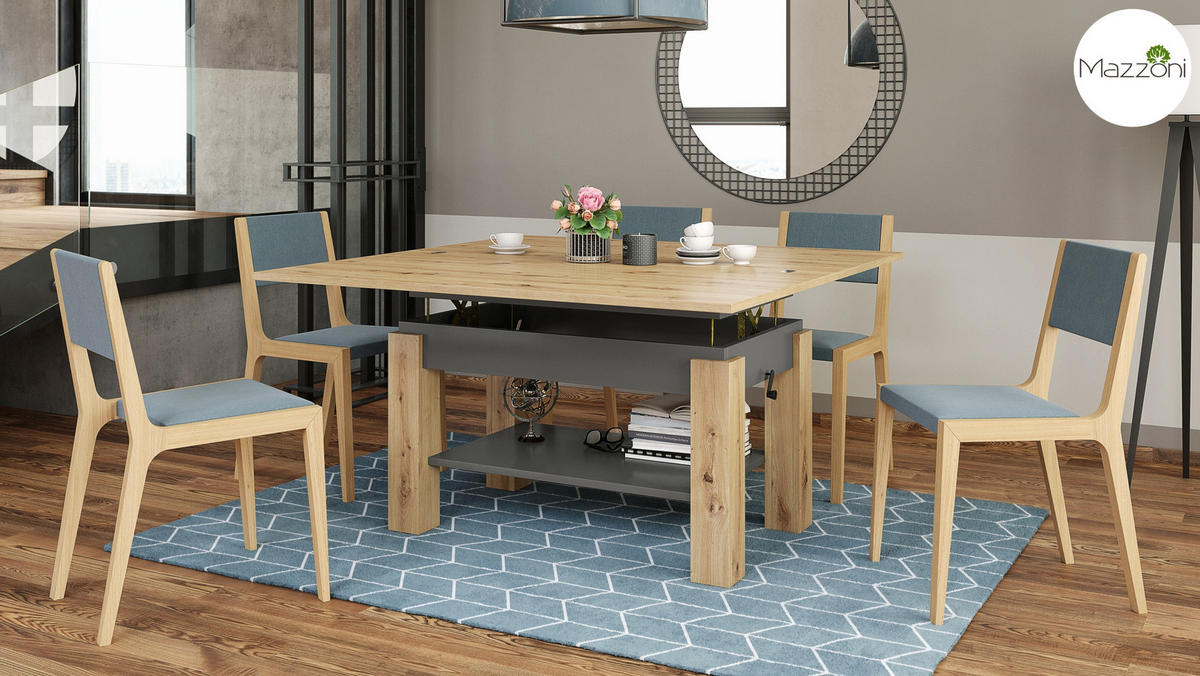 COUCHTISCH rechteckig Eiche Artisan - Anthrazit ausziehbar höhenverstellbar - Anthrazit/Eiche Artisan, Holzwerkstoff (65/130/60cm) - designimpex