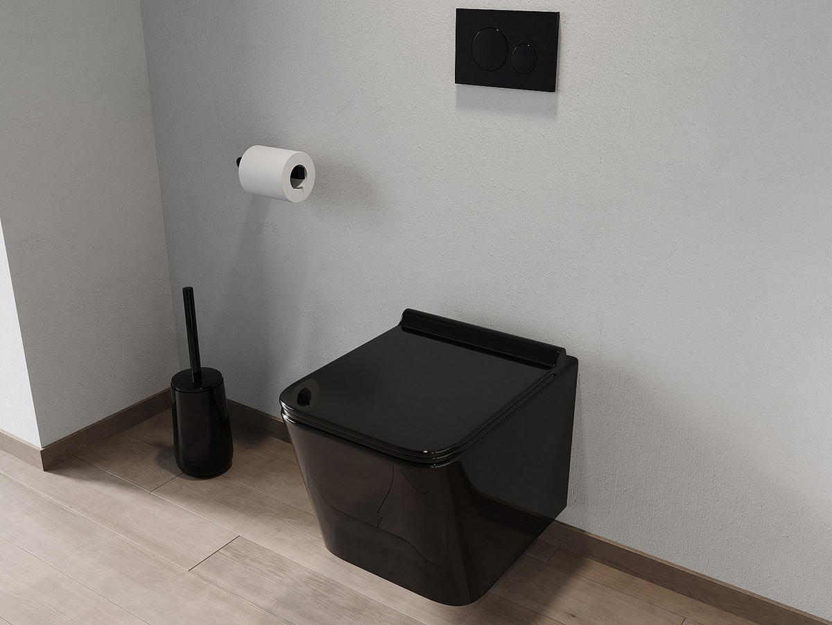 HÄNGE WC - 35.5 cm x 51.5 cm - keramik - schwarz Clemona - Schwarz, Keramik (35.5/34/51.5cm) - Vente-Unique