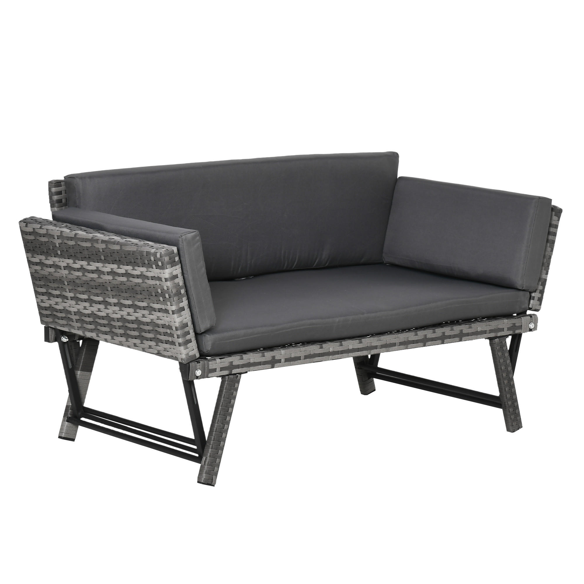 POLYRATTAN Gartensofa, Stahl, Grau - Grau, Metall (63/67/129cm) - Outsunny