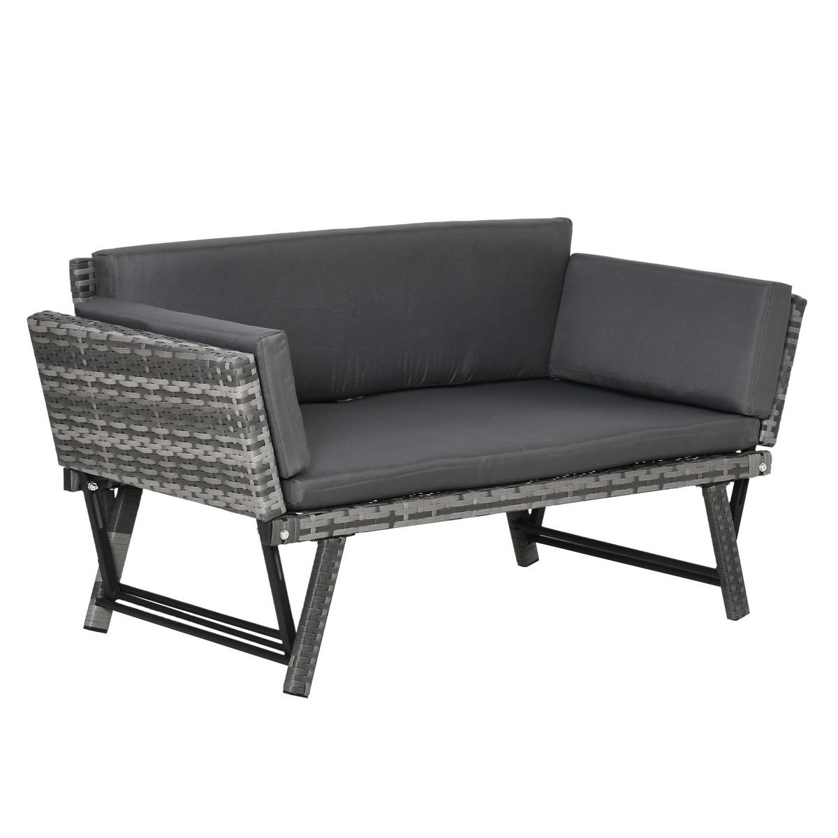 POLYRATTAN Gartensofa, Stahl, Grau - Grau, Metall (63/67/129cm) - Outsunny