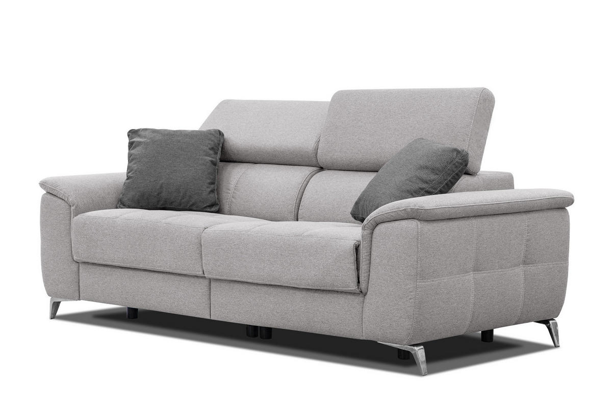 SOFA PLAUEN 3-Sitzer mit 2 Relaxfunktionen, hellgrau - Silberfarben/Hellgrau, Holzwerkstoff/Textil (214/83/105cm) - Courtois Laville