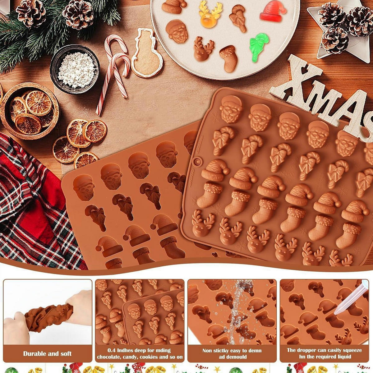 SCHOKOLADENFORMEN 2-teiliges Set Silikon Weihnachten 30 Hohlräume - Braun, Kunststoff