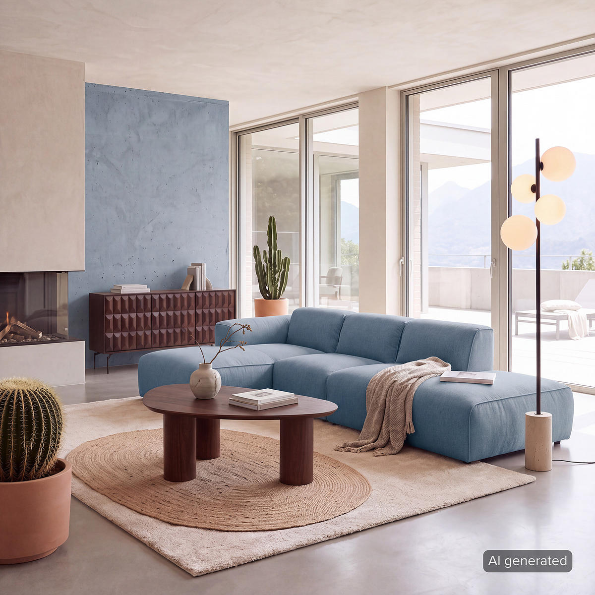 ECKSOFA mit Chaiselongue - Blaugrau/Schwarz, Kunststoff/Textil (290/173cm) - home24