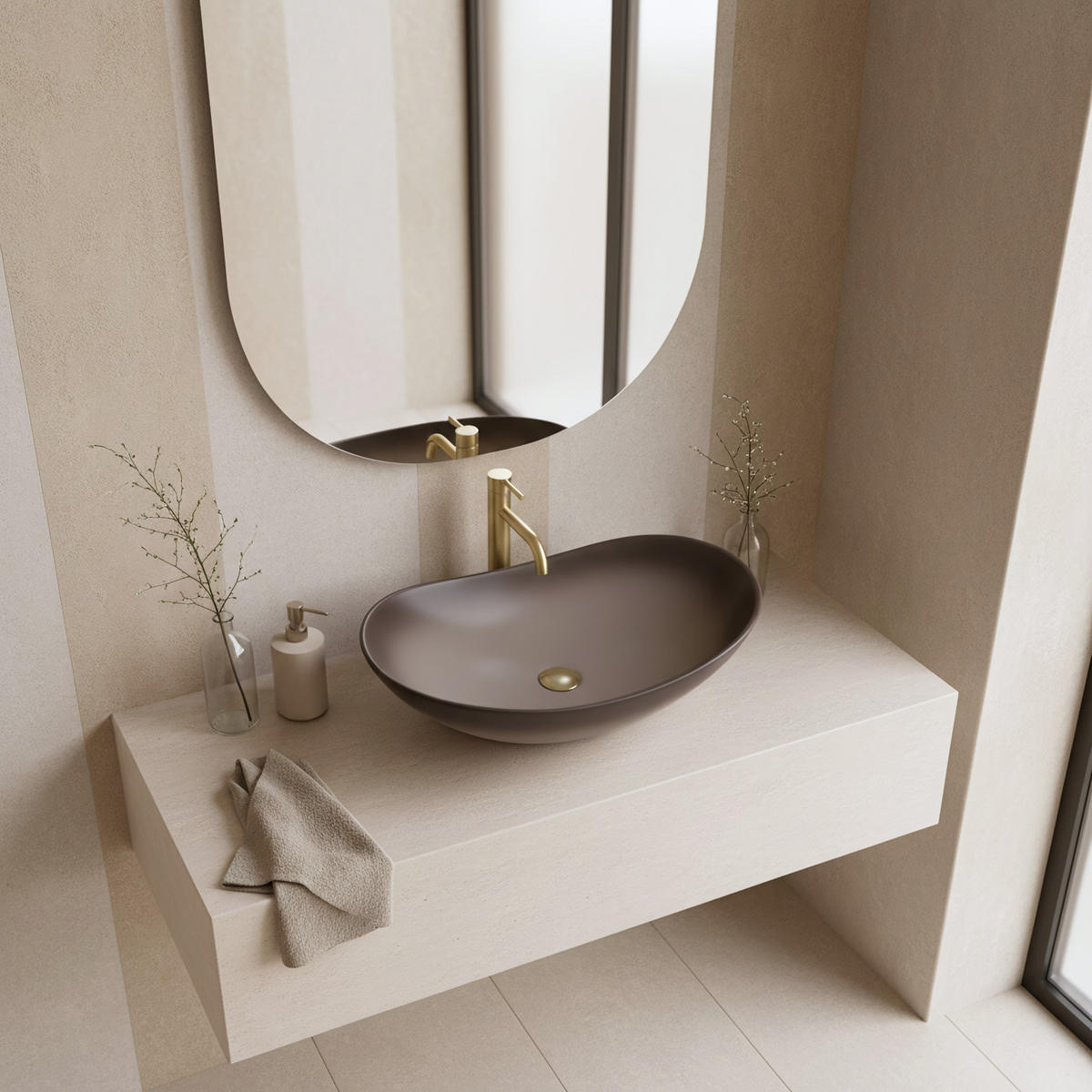 AUFSATZWASCHBECKEN Rea Royal Ombre - Beige, Keramik (36/16/62cm) - REA