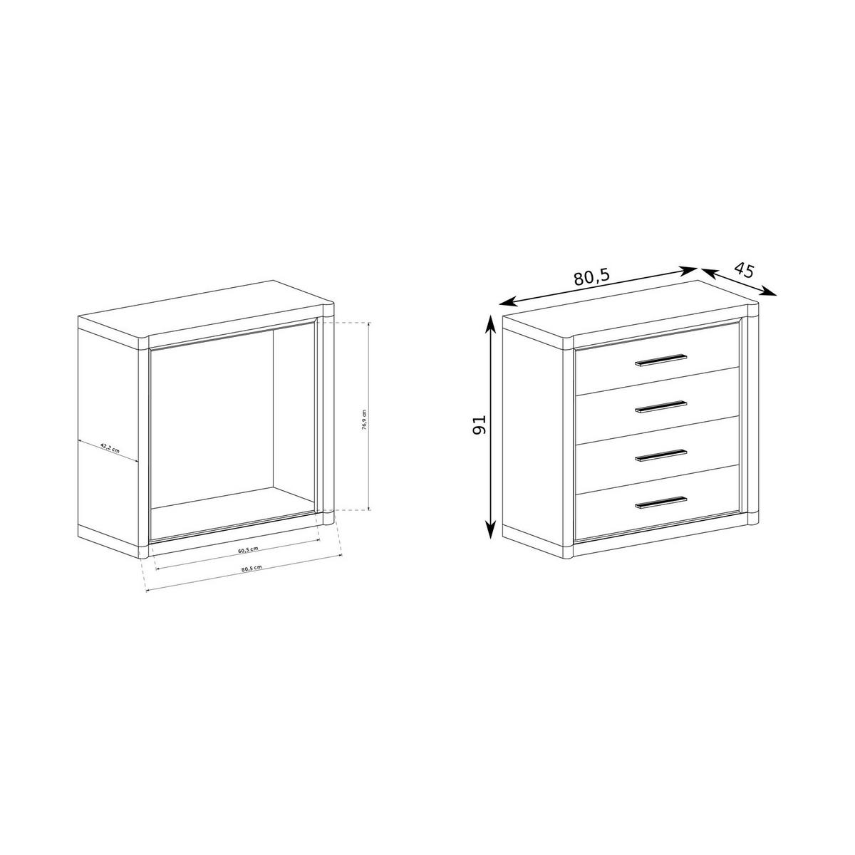KOMMODE Dallas D-4 80,5 x 91 x 45 cm Eiche Sonoma - Sonoma Eiche, Holzwerkstoff/Kunststoff (80.5/91/45cm) - Koseto