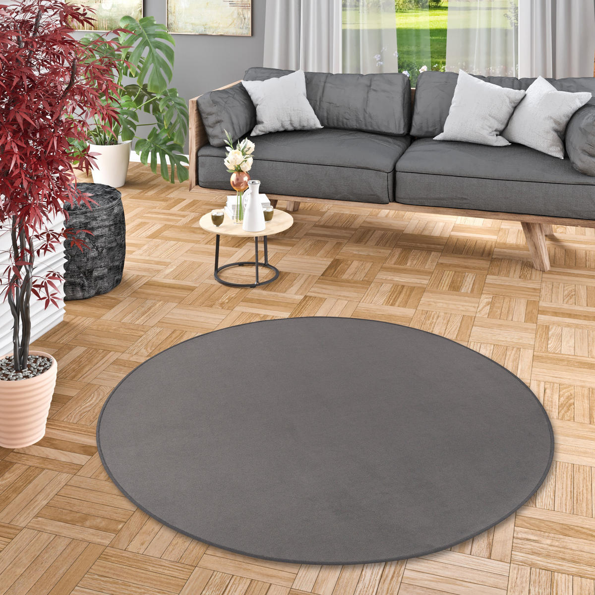 BASIC VELOURS TEPPICH CARLA RUND - Anthrazit, Textil (100/100cm) - Snapstyle