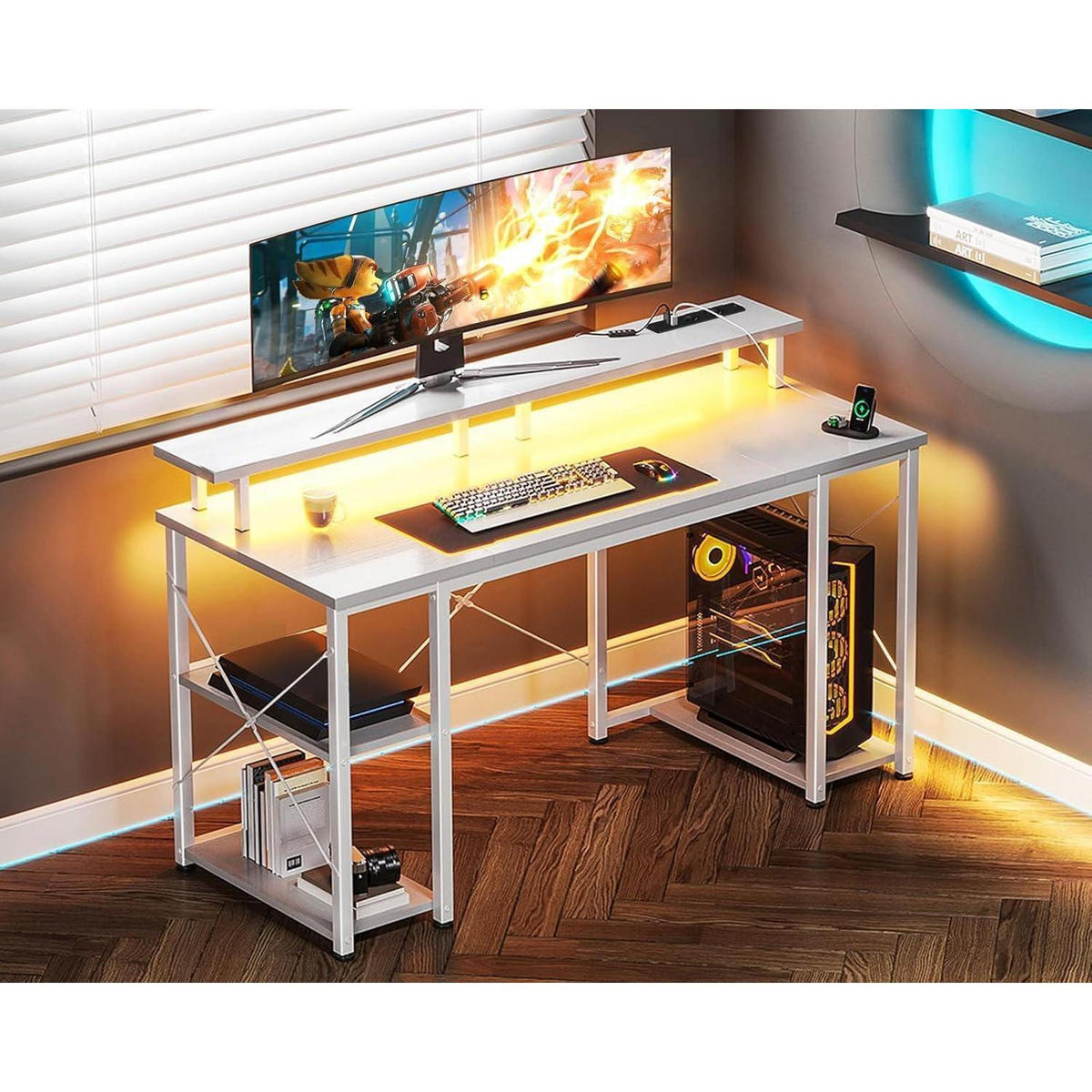 GAMING Tisch mit LED-Beleuchtung Weiß 120 x 50 cm - Weiß, Metall (120/50/86.5cm)