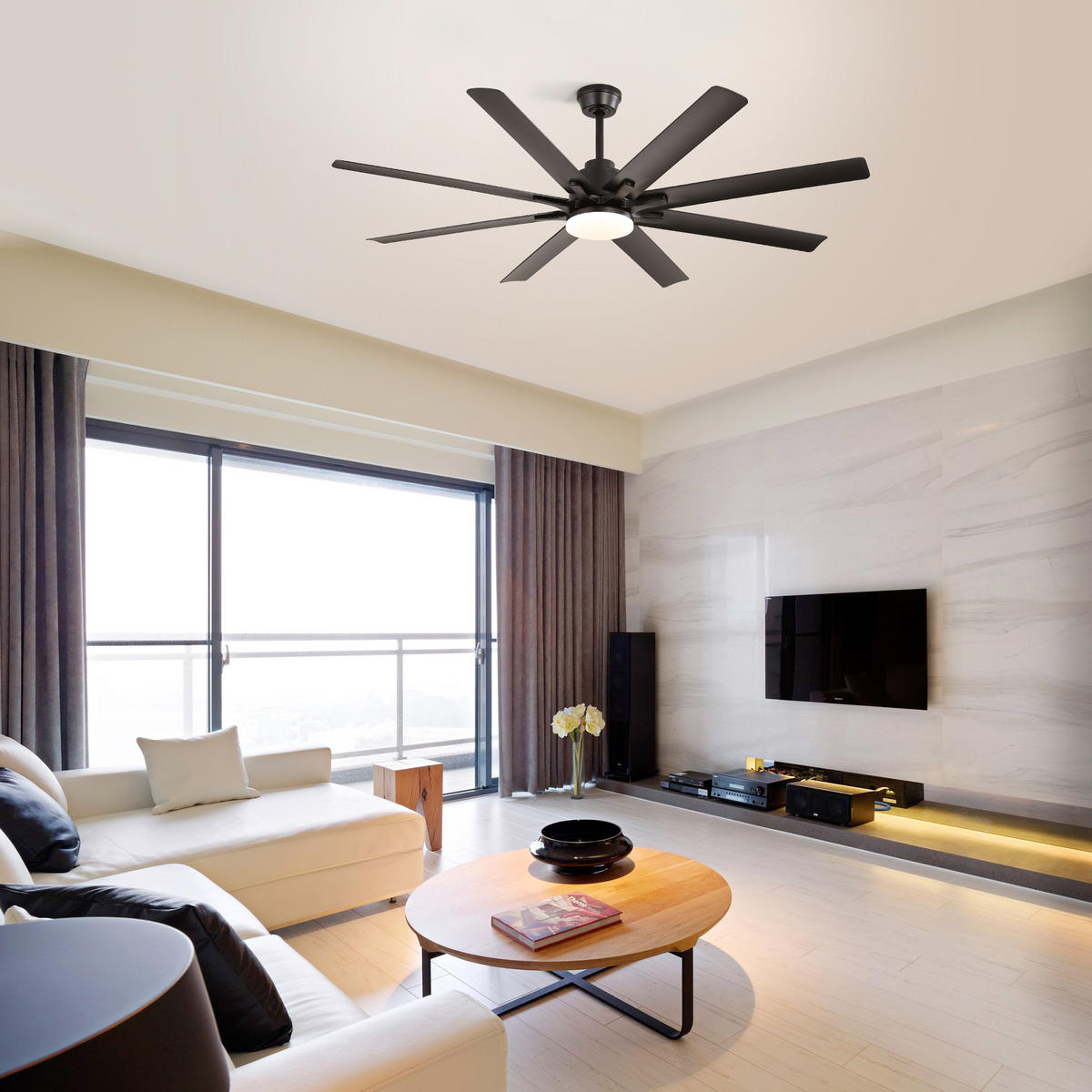DECKENVENTILATOR DE-16194 66 Zoll Smart mit 8 Flügeln & LED - Schwarz, Kunststoff/Metall (167.64/167.64/26.8cm) - ComfortXL