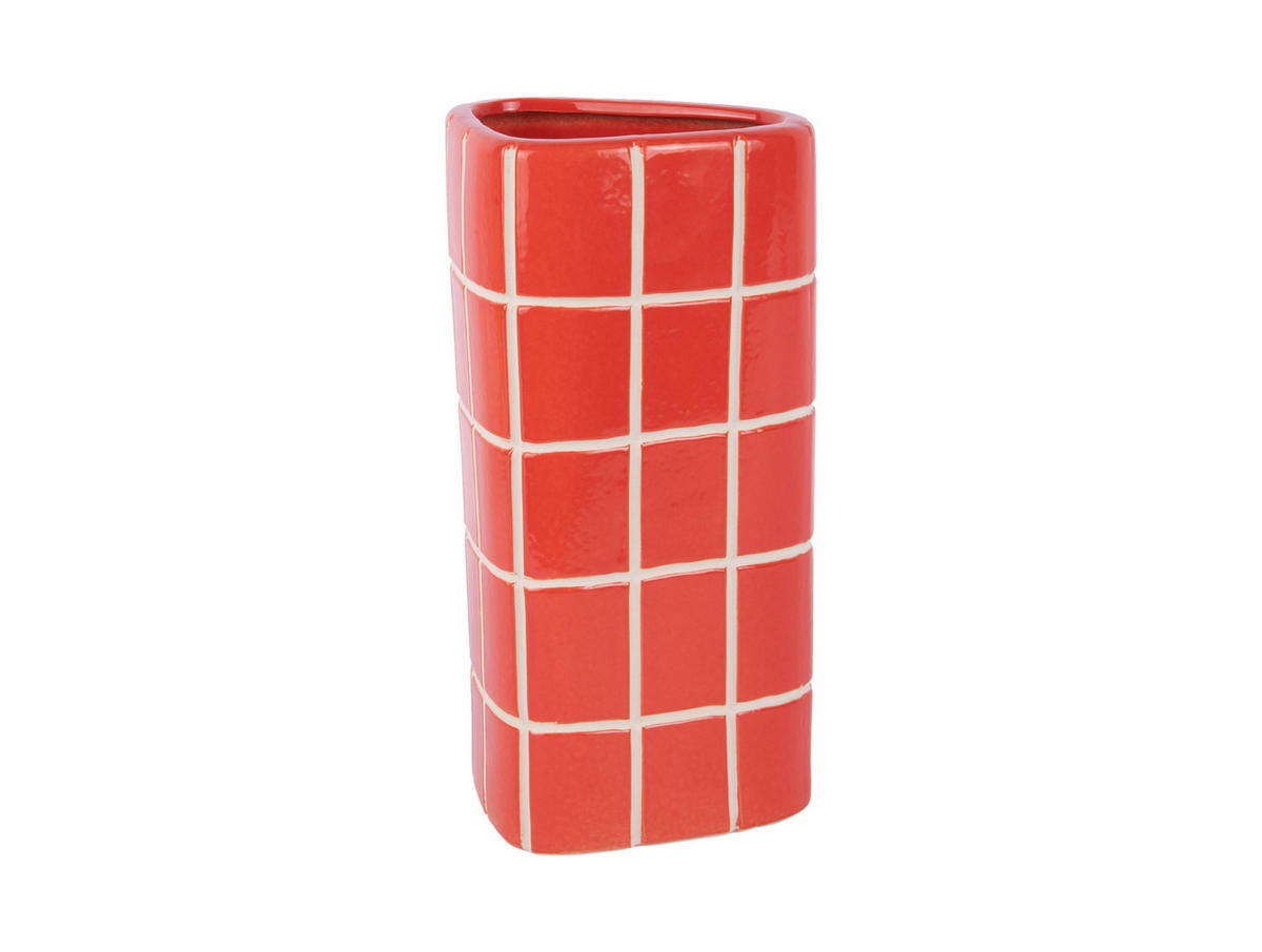 VASE Retro Tiles Triangular Medium - Rot - 12,6/11,5/26 cm - Rot, Stein (26cm) - Present Time