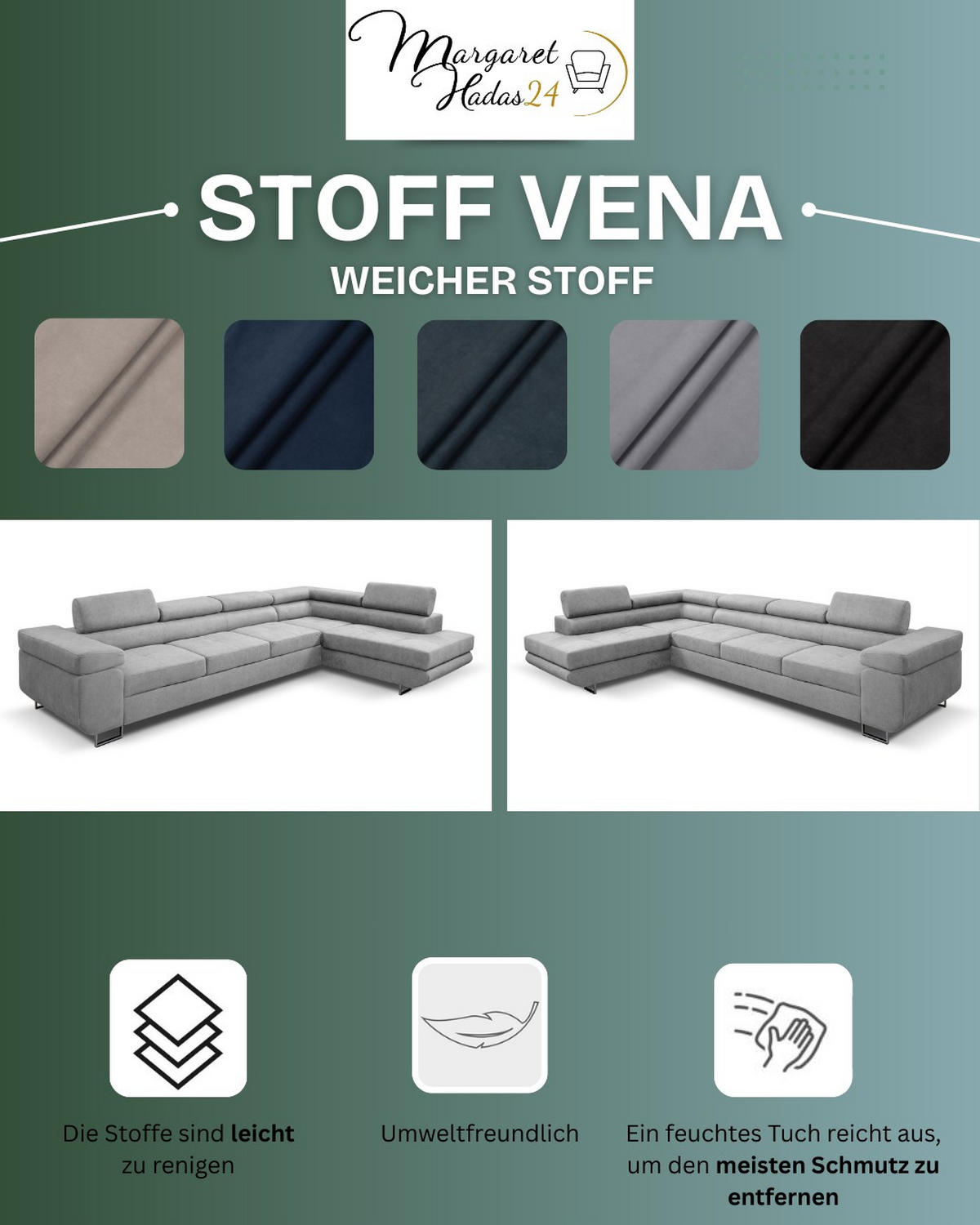 ECKSOFA Marlene IV L-Form mit verstellbaren Kopfstützen Schlaffunktion Bettkasten 347 cm rechts blau - Blau, Kunststoff (202/347cm) - Margaret Hadas24