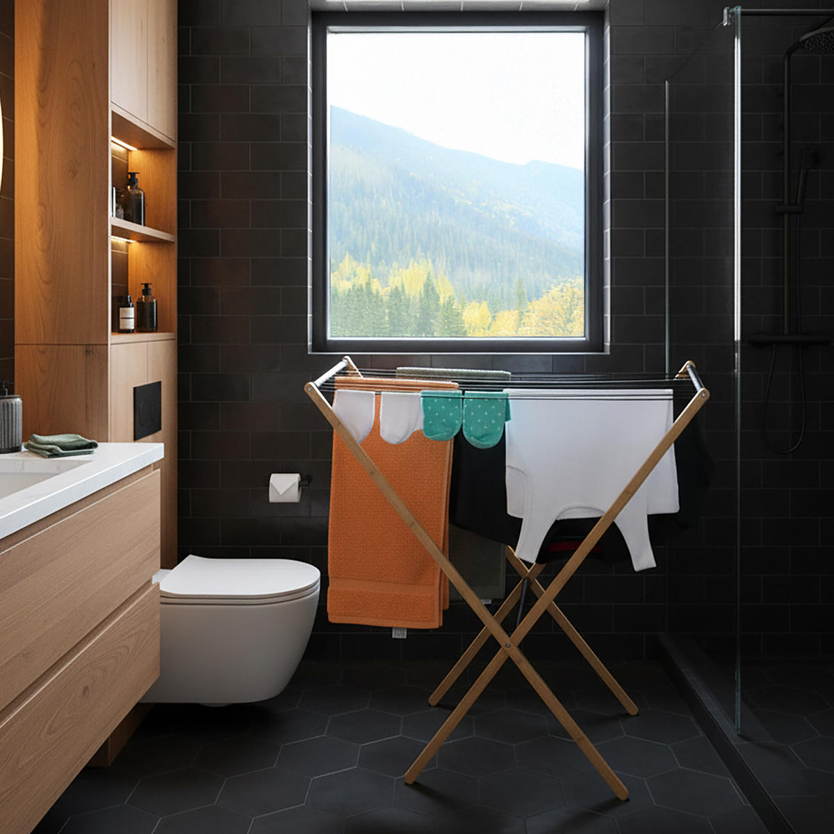 SUŠIAK na prádlo - viacfarebná, kov/drevo (79/77/49cm) - Relaxdays