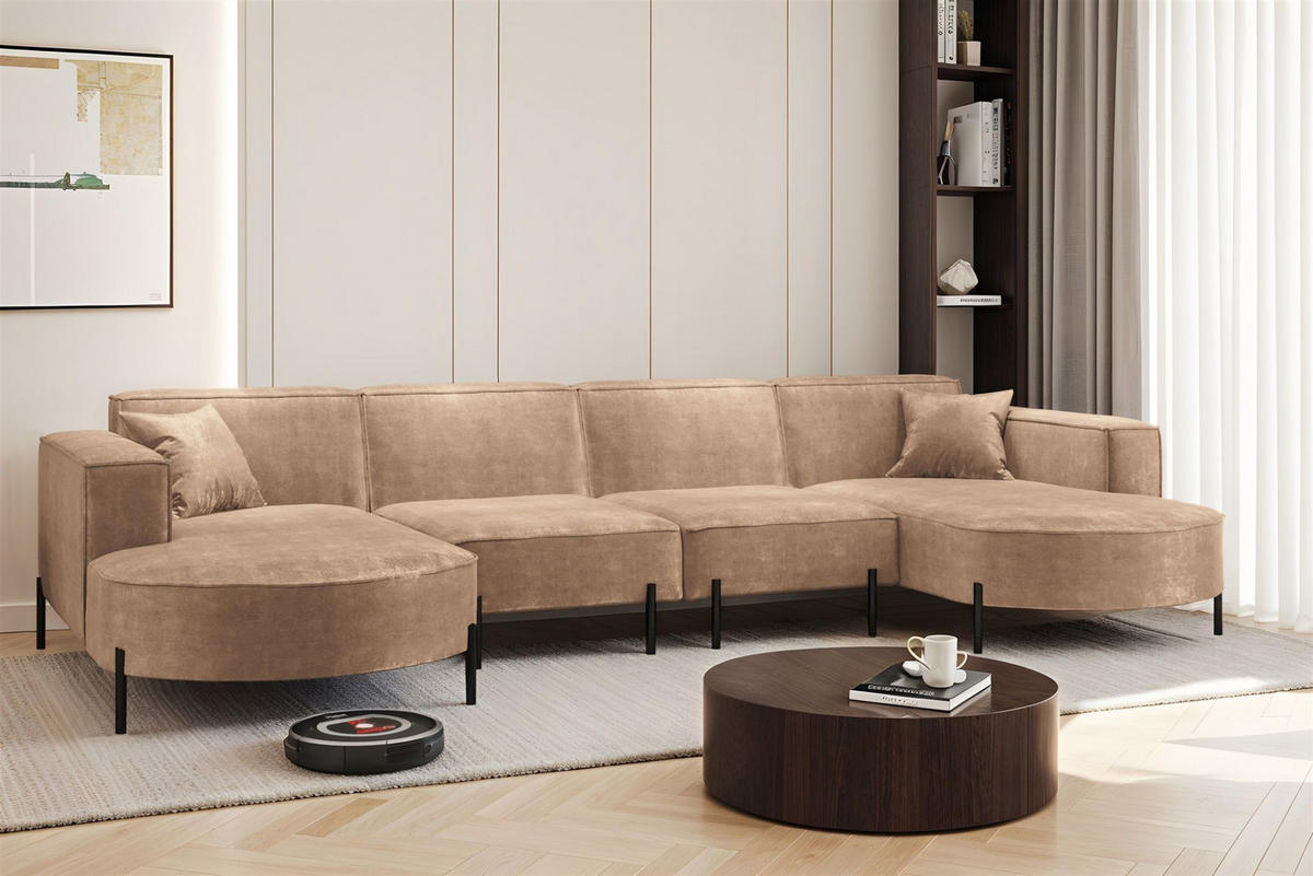 WOHNLANDSCHAFT Valencia Xl - Beige, Holzwerkstoff/Textil (384/80/165cm) - Fun Möbel