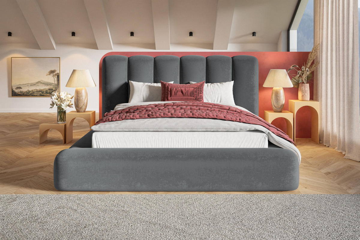 DOPPELBETT 180x200 cm Lumaro mit Dicker Schaum und Bettkasten, Dunkelgrau - Dunkelgrau, Holz/Textil (180/200cm) - Emporius