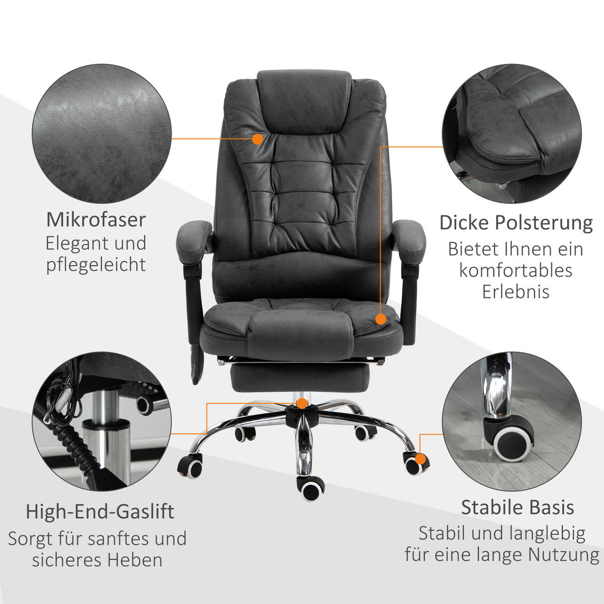BÜROSTUHL mit Massagefunktion, Ergonomisch Schreibtischstuhl mit Liegefunktion - Blau/Silberfarben, Kunststoff/Textil (70/119/65cm) - Vinsetto
