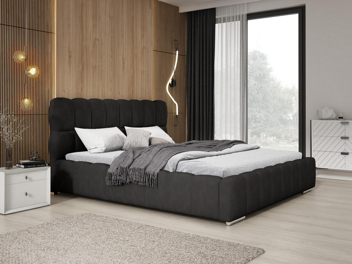 DOPPELBETT 160x200 cm Avilla mit Bettkasten, Lattenrost, Samt, Schwarz - Schwarz, Holz/Textil (160/200cm) - Emporius