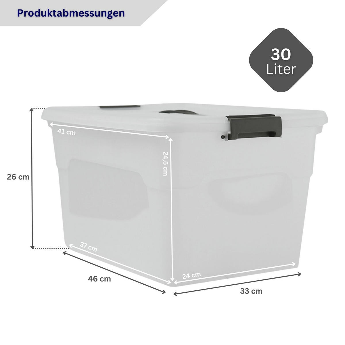 AUFBEWAHRUNGSBOX mit Deckel 30L im 4er Set Klein transparent stapelbar - Transparent, Kunststoff (46/26/33cm) - PROREGAL