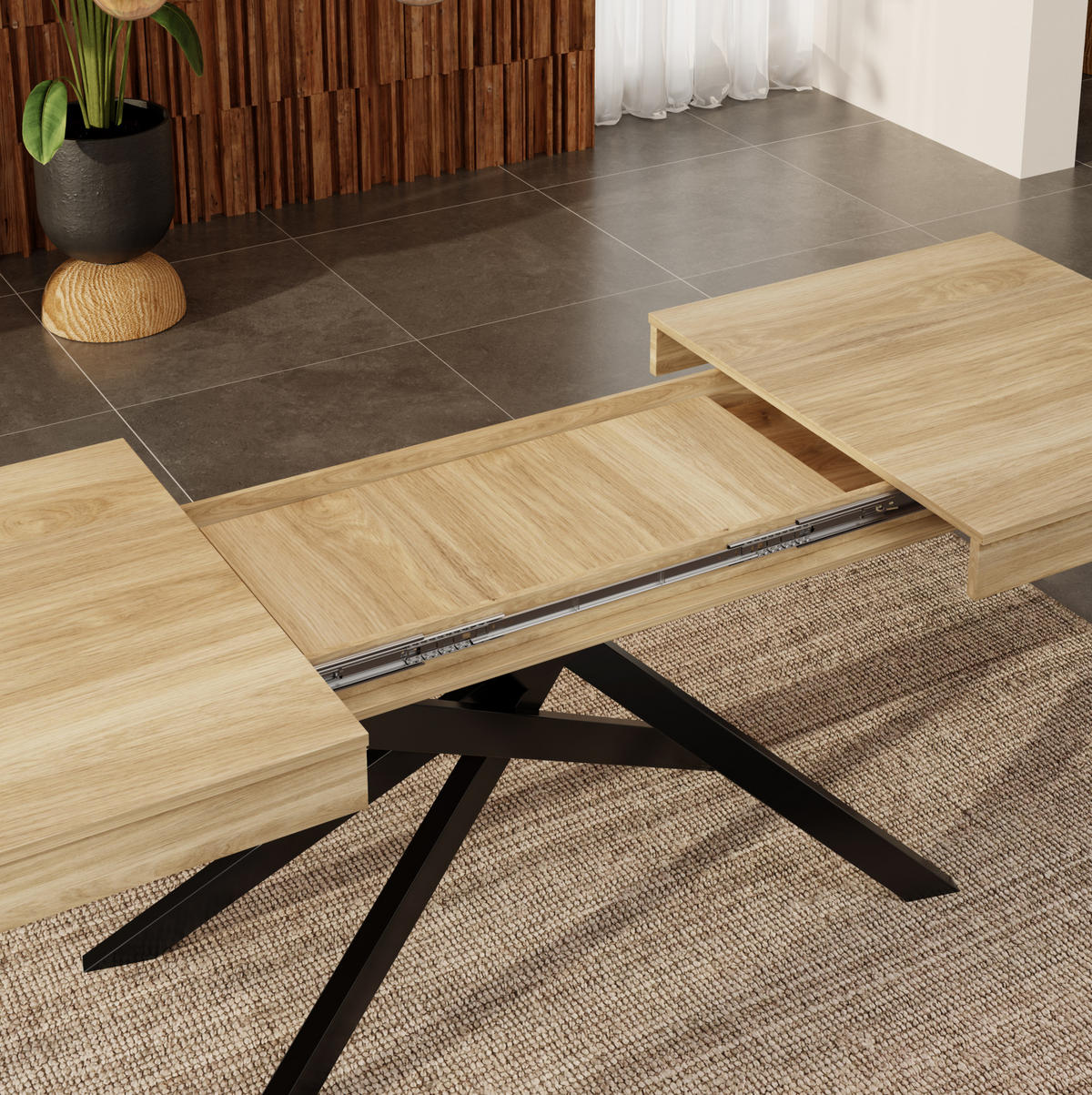 ESSTISCH aus MDF 180x80x76 cm Eichefarben ausziehbar mit 93 mm starker Tischplatte und Kreuzgestell - Eichefarben, Holzwerkstoff (180/80/76cm) - Modfu