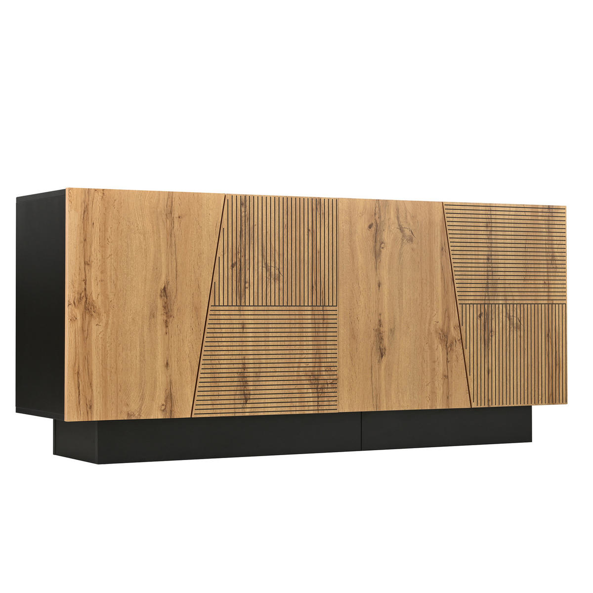SIDEBOARD 160/40/72 cm Schwarz und Holzfarbe aus Spanplatte mit Stauraum - Schwarz, Holzwerkstoff (40/72/160cm) - OKWISH