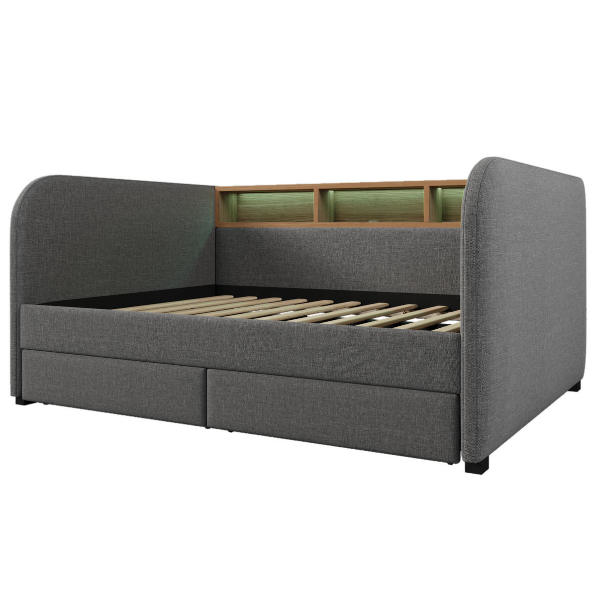 POLSTERBETT 140/190 cm Grau aus Leinen mit LED und Schubladen - Grau, Textil (140/190cm) - OKMYHOME