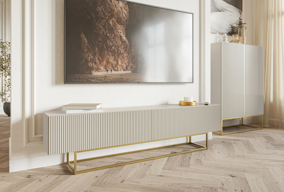 TV-SCHRANK Veldio Graubeige mit goldenen Metallbeinen 175 cm - Greige/Goldfarben, Holzwerkstoff/Metall (175/46.5/31.6cm) - Selsey
