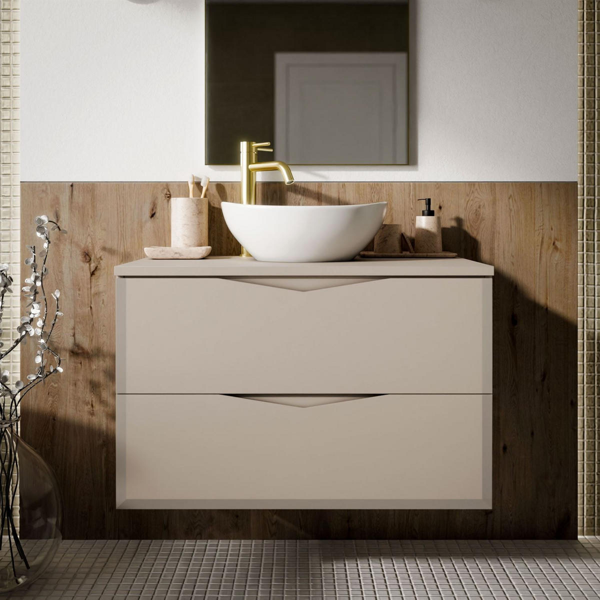 BADEZIMMERSET MIRA I 60 cm - Kaschmir, Holzwerkstoff (60/50/46cm) - Lookway